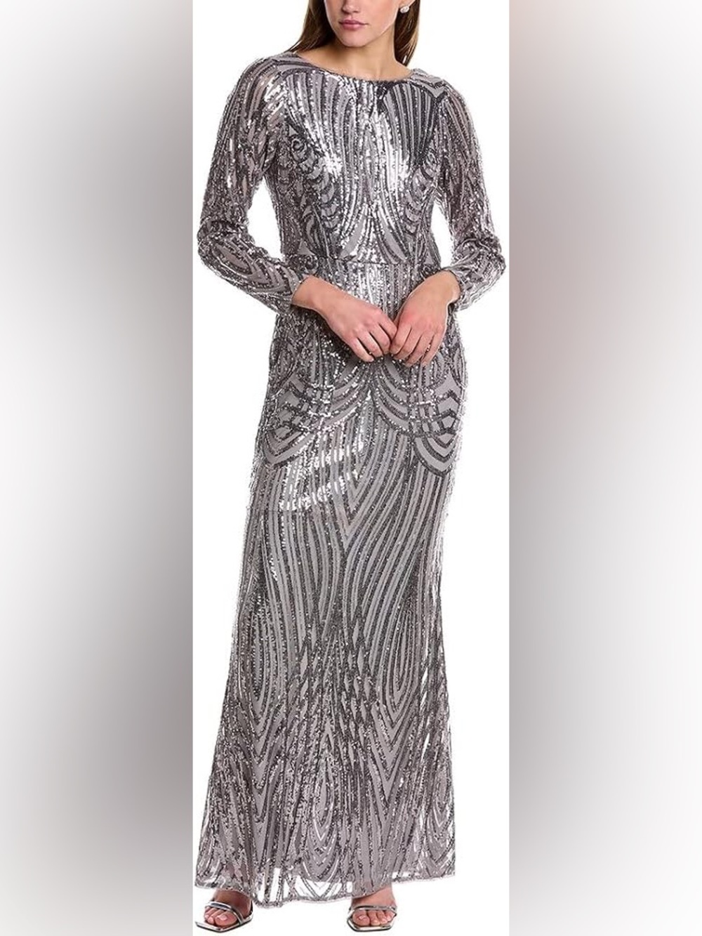 NWT Adrianna Papell Long Sleeve Stretch Sequin Mermaid Gown size 4